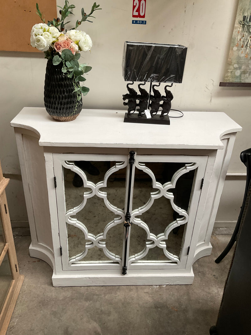 Distressed Cabinet With Antique Glass Panelled Door/Antique White