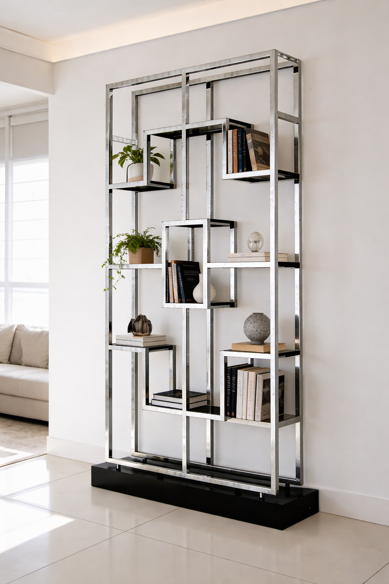 Modern Classic Clear Glass Stainless Steel Display Shelf