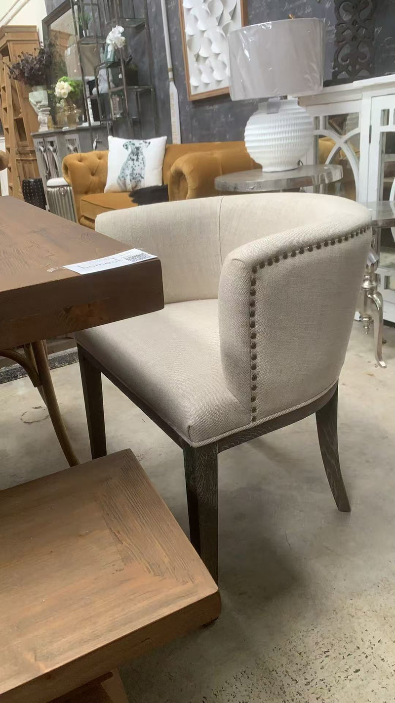 Roesia Linen Oak Studded Tub Chair