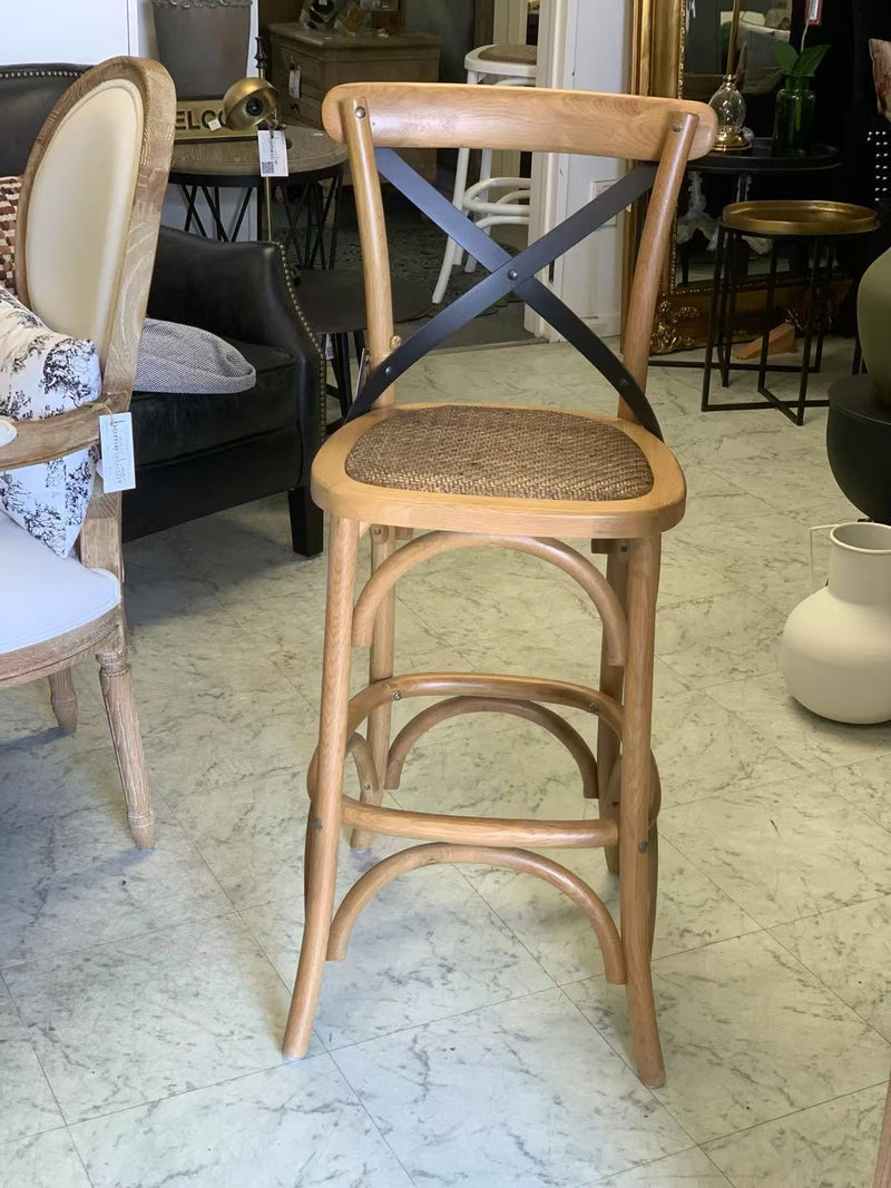 Metal Cross Back OAK Bar Chair Natural OAK