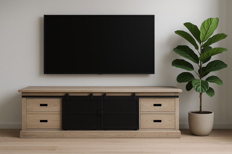 Industrial Media/TV Table in Oak wood