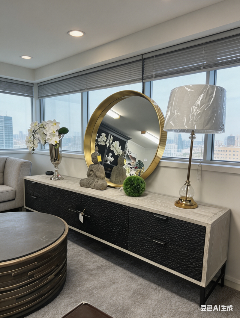 Maxine Chip Carved / Iron OAK Black TV Cabinet--2.18m Wide