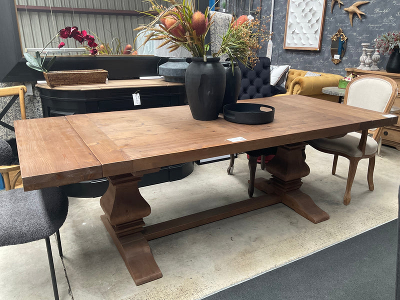 1.8-2.4m Extended Wood Trestle Dining Table/ Natural Base