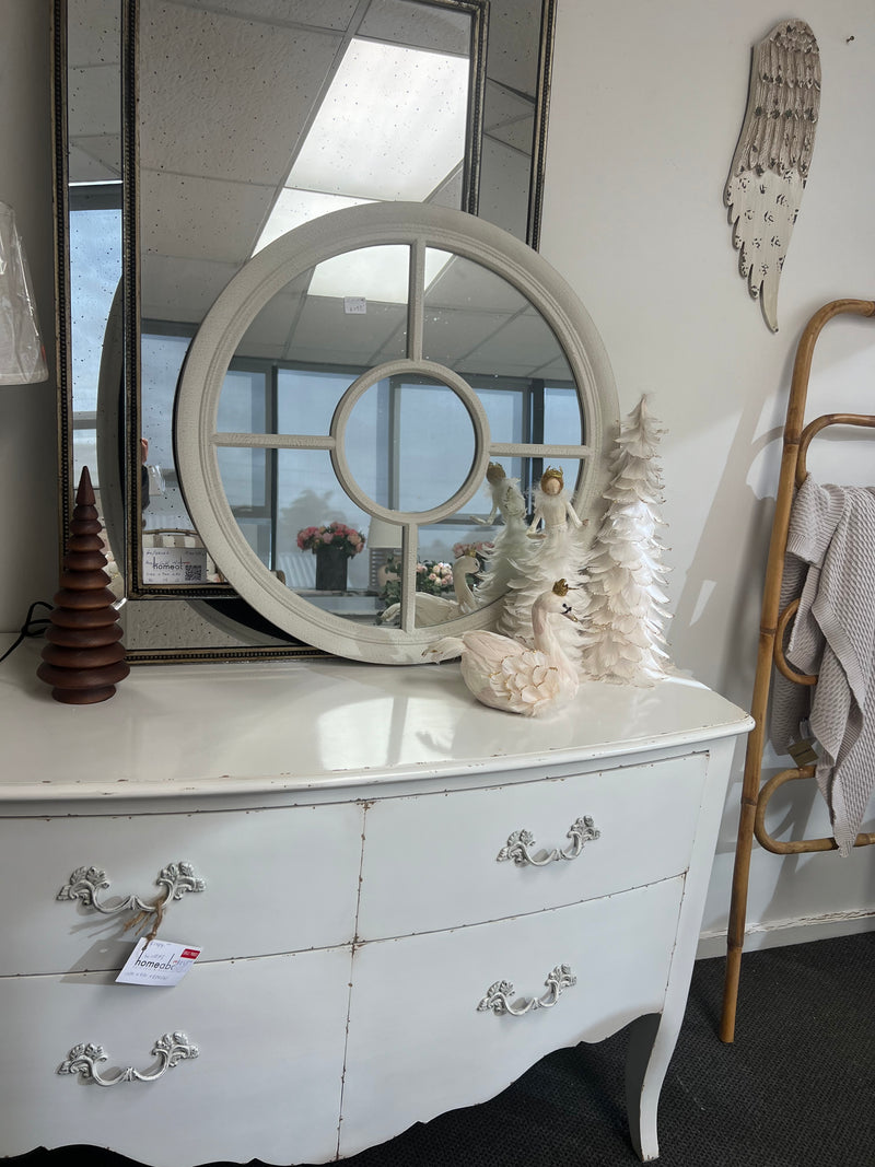 Round Window Wood White Mirror 700mm