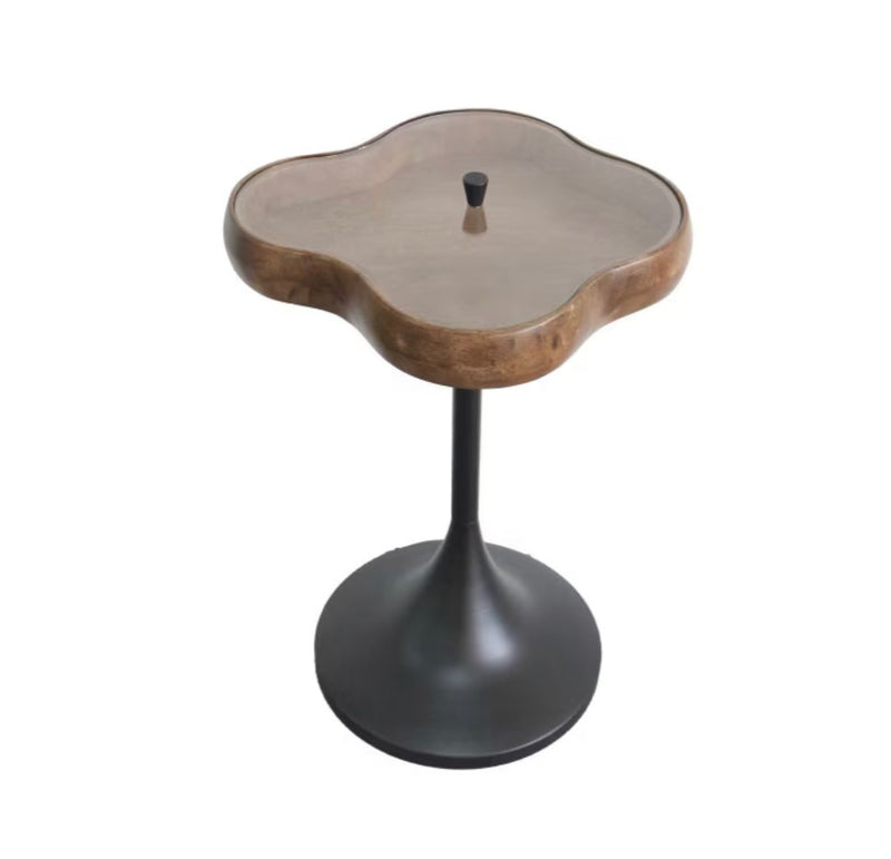 CLOVER SIDE TABLE W/GLASS LID - WALNUT/BLACK