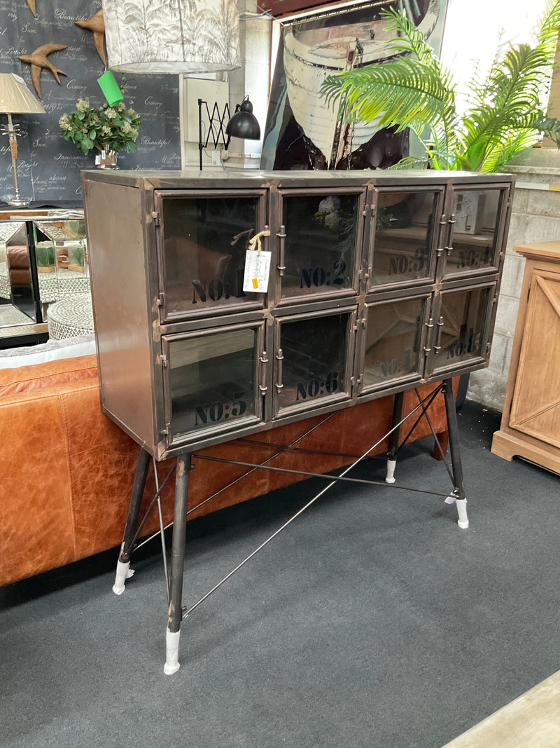 Industrial Metal 8 Windows Buffet Cabinet