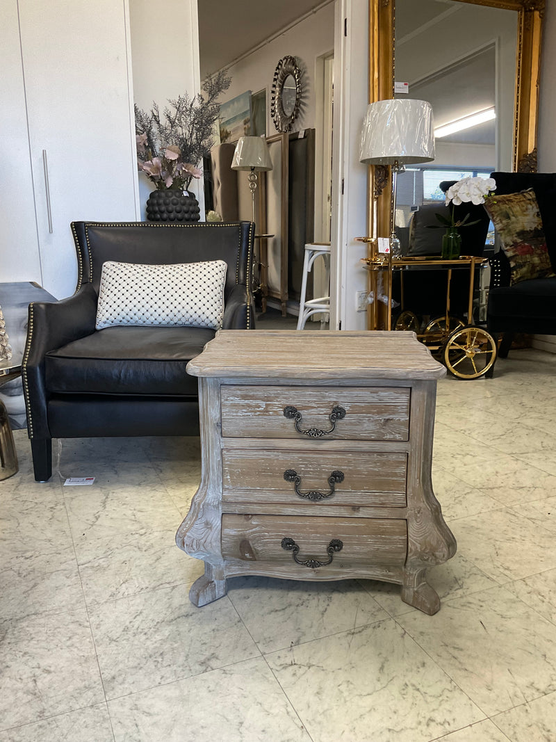 Bella French 3 Drawer Bedside Mud Grey