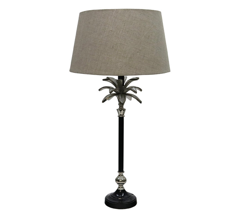 Aluminium Palm Table Lamp 69cm Nickel/ Black Base/Beige Shade