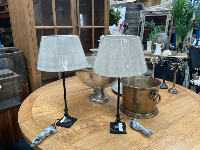 Aluminium Stem Table Lamp 60cm Black/Linen Shade