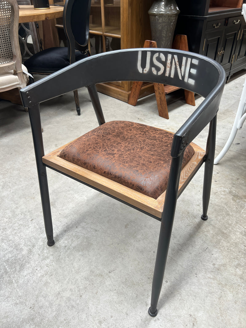Last one! Industrial Iron/ Wood Arm Dining Chair