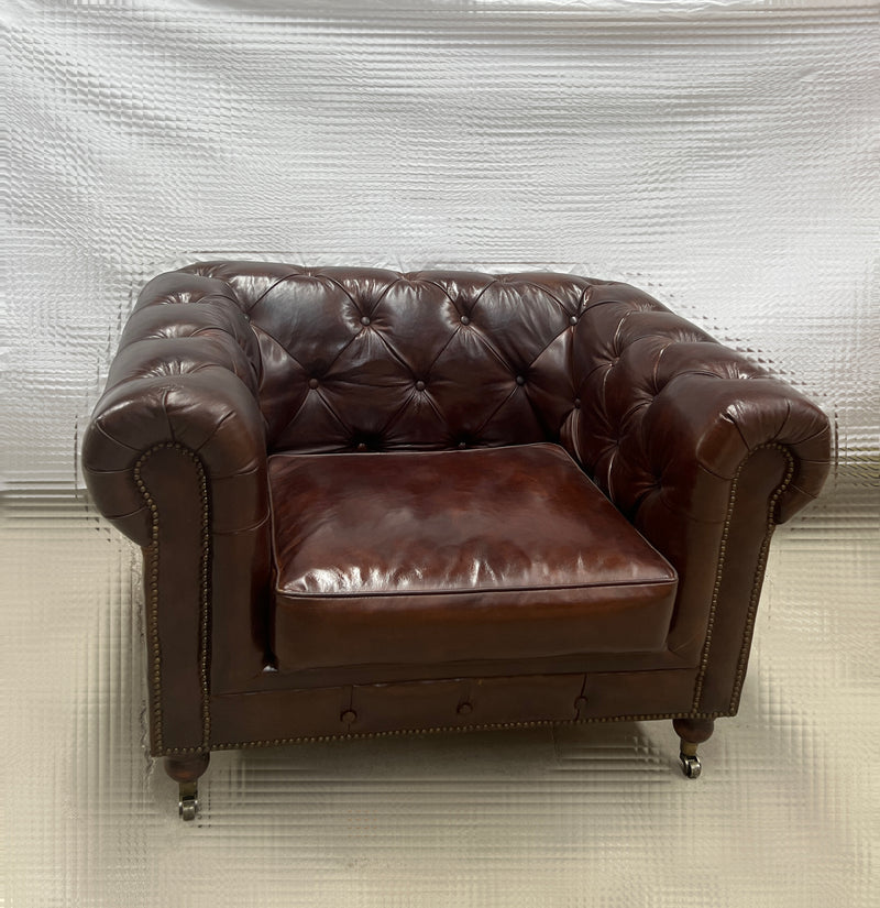 Top Grain Leather Chesterfield Sofa Single Seat Vintage Brown