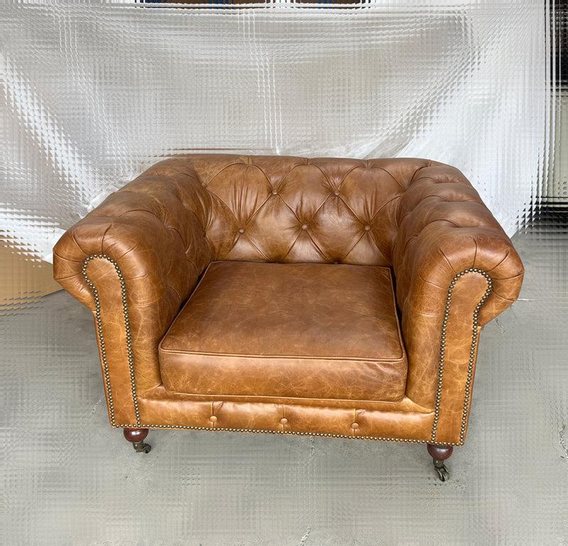 Top Grain Leather Chesterfield Sofa Single Seat Cocoa