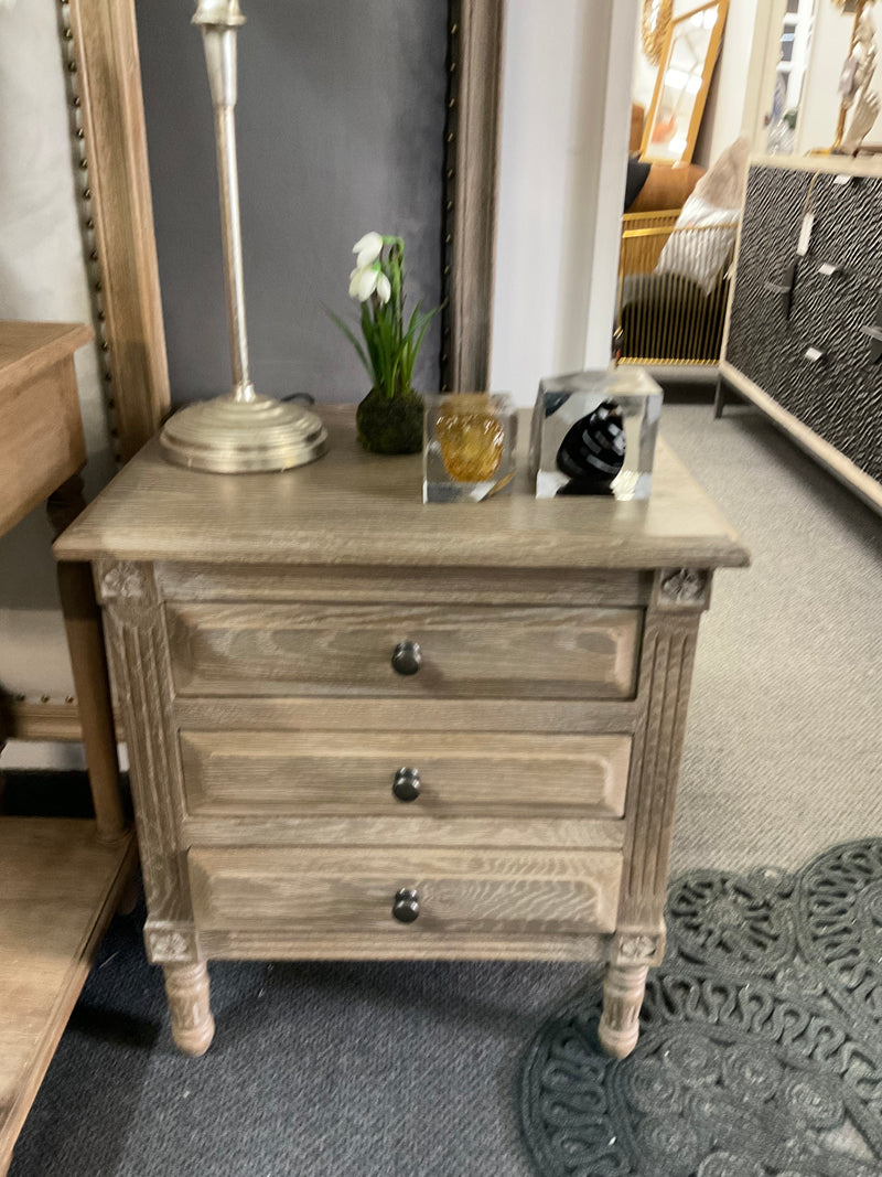 French Villa 3 drawers OAK Bedside table Burnt OAK