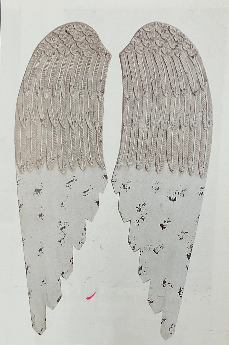 Distressed White Wood Angel Wings Set of 2