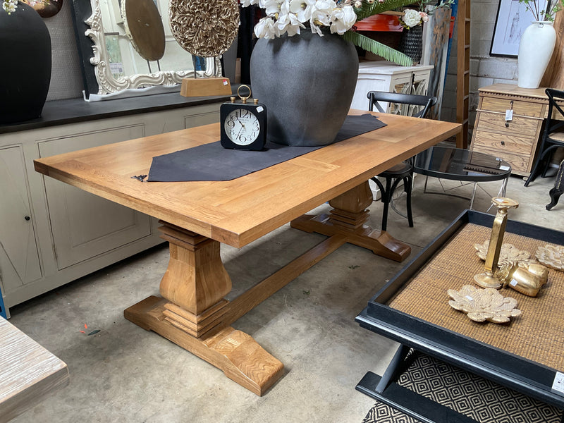 2m Oak Wood Trestle Dining Table and