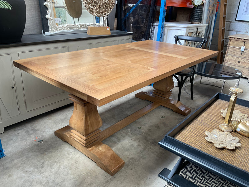 2m Oak Wood Trestle Dining Table and