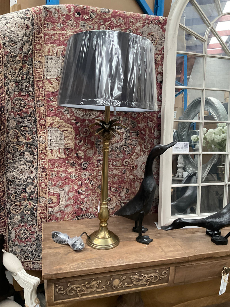 Aluminium Palm Table Lamp 85cm Brass Base/Black Shade