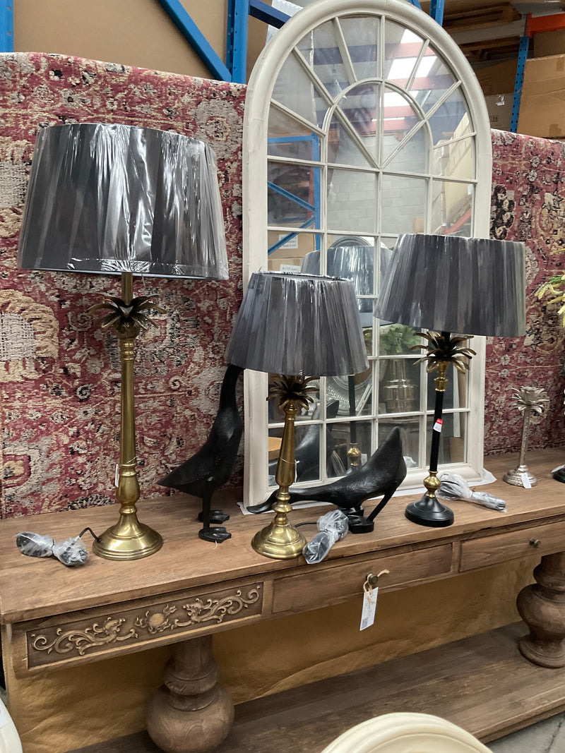 Aluminium Palm Table Lamp 85cm Brass Base/Black Shade