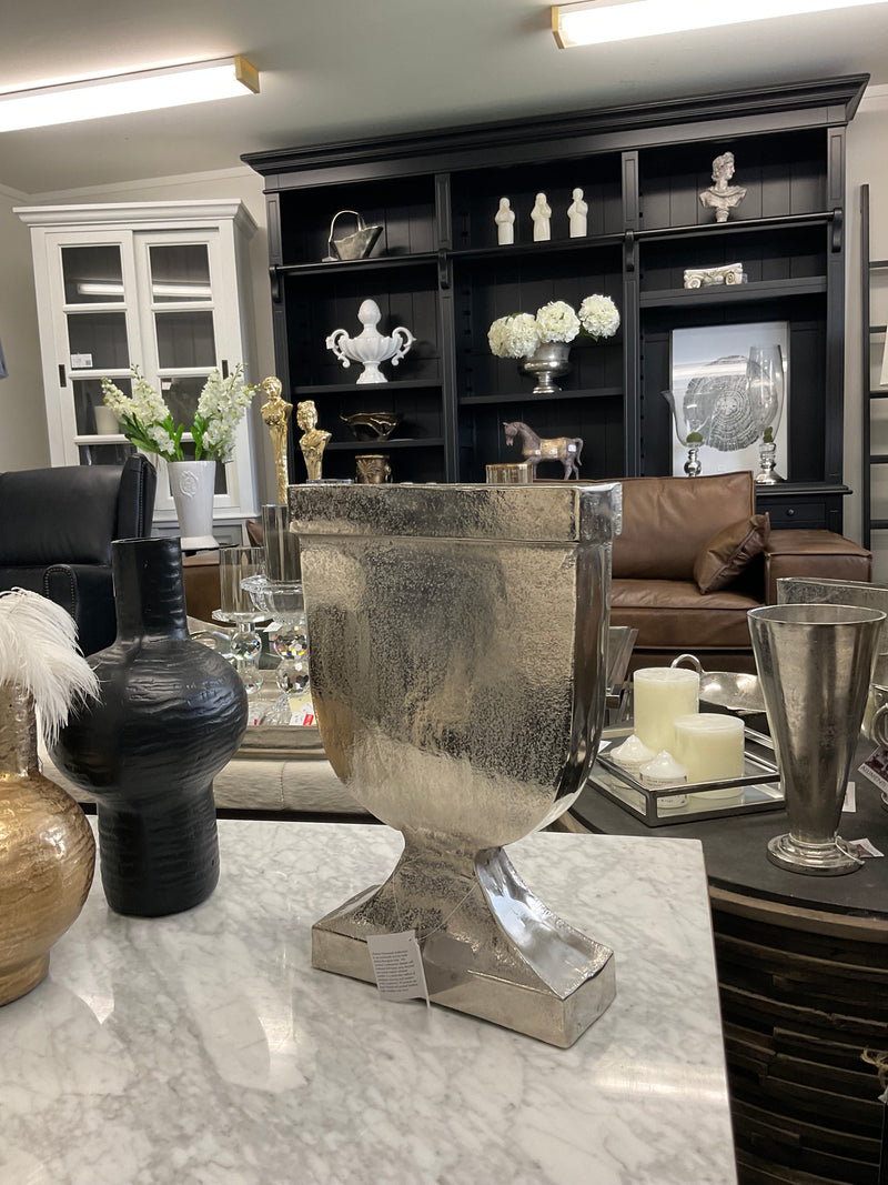 Aluminium Silver Flat Flower Vase Large