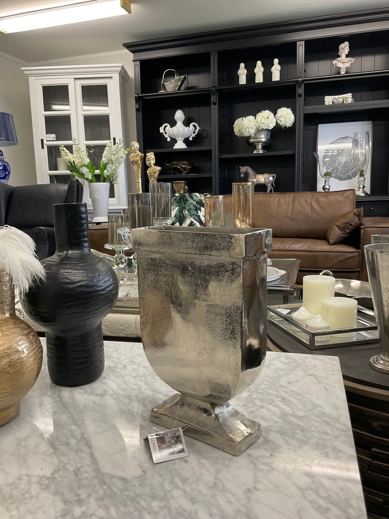 Aluminium Silver Flat Flower Vase Small