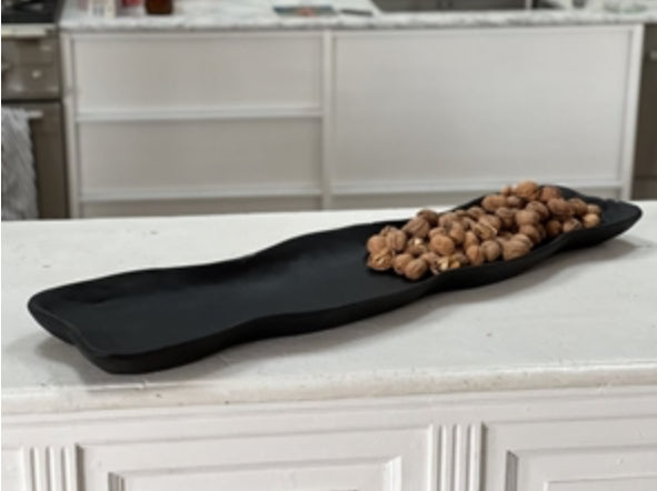 1m Organic Teak Long Bowl Black Yakisugi