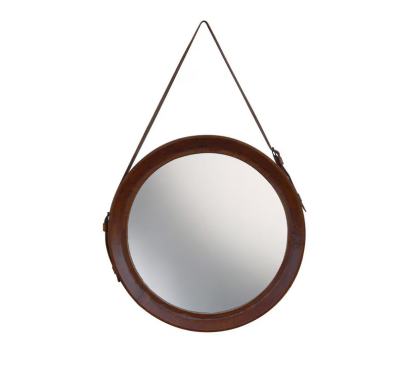 LEATHER ROUND MIRROR TAN
