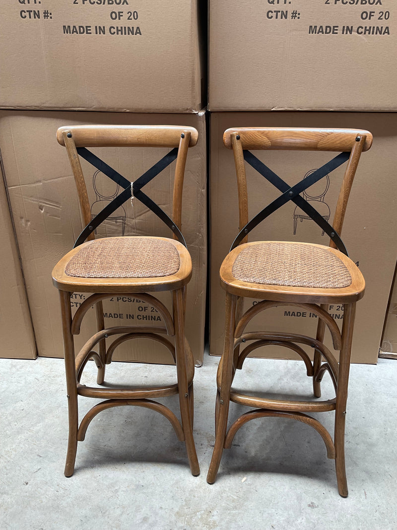2 x OAK Cross Back Bar Chair Dark Natural