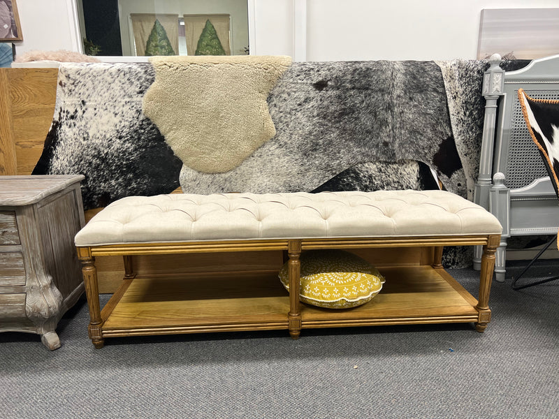 Shoe Rack OAK Bench/ Button Tufted Seat Cushion /Natural