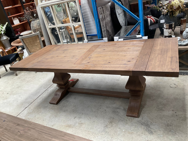 1.8-2.4m Extended Wood Trestle Dining Table/ Natural Base