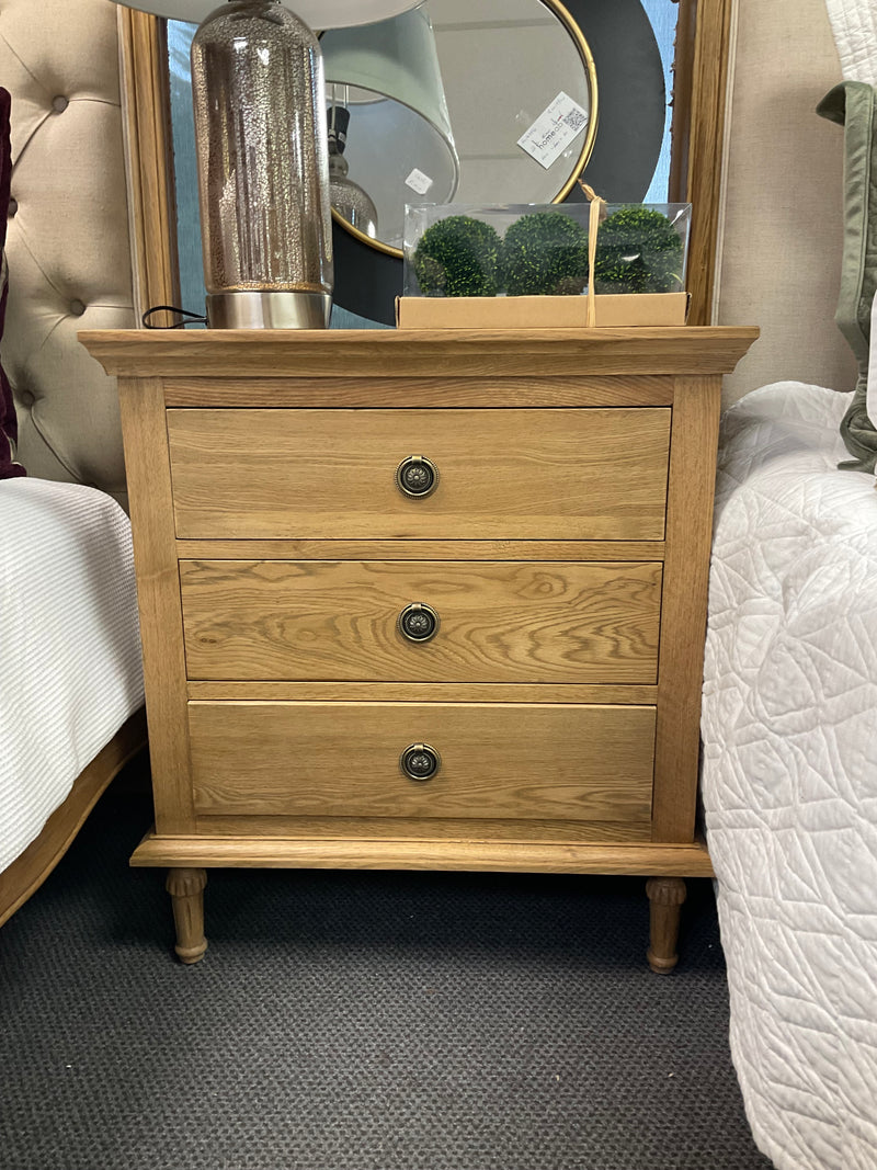 Caroline French Oak 3 Drawers Bed Side Large Natural