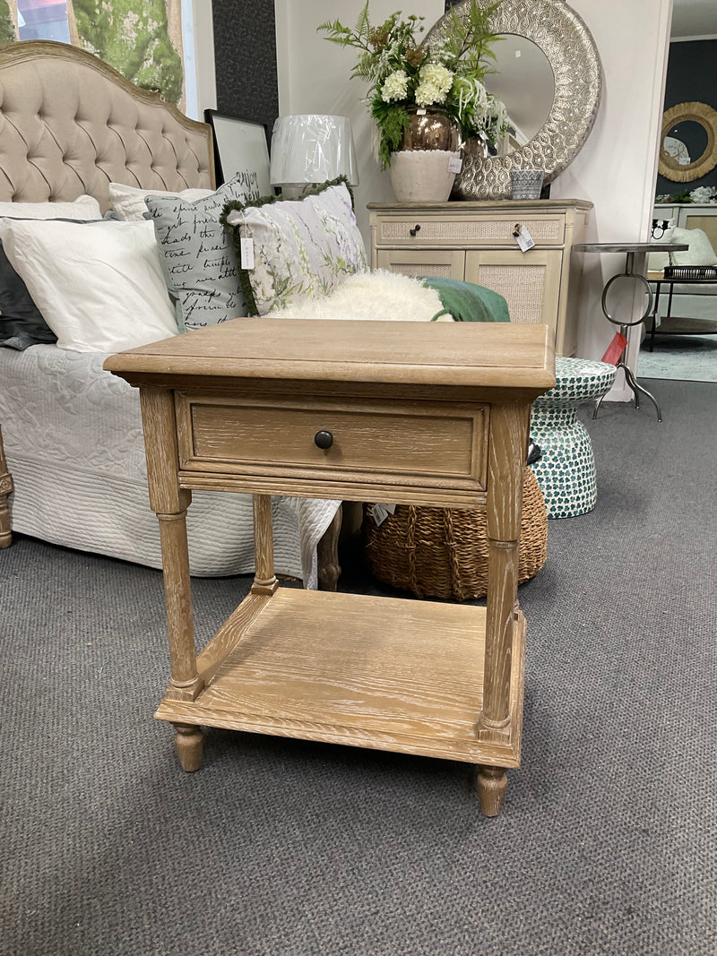 French Villa OAK One drawer Bed side Weather Wash