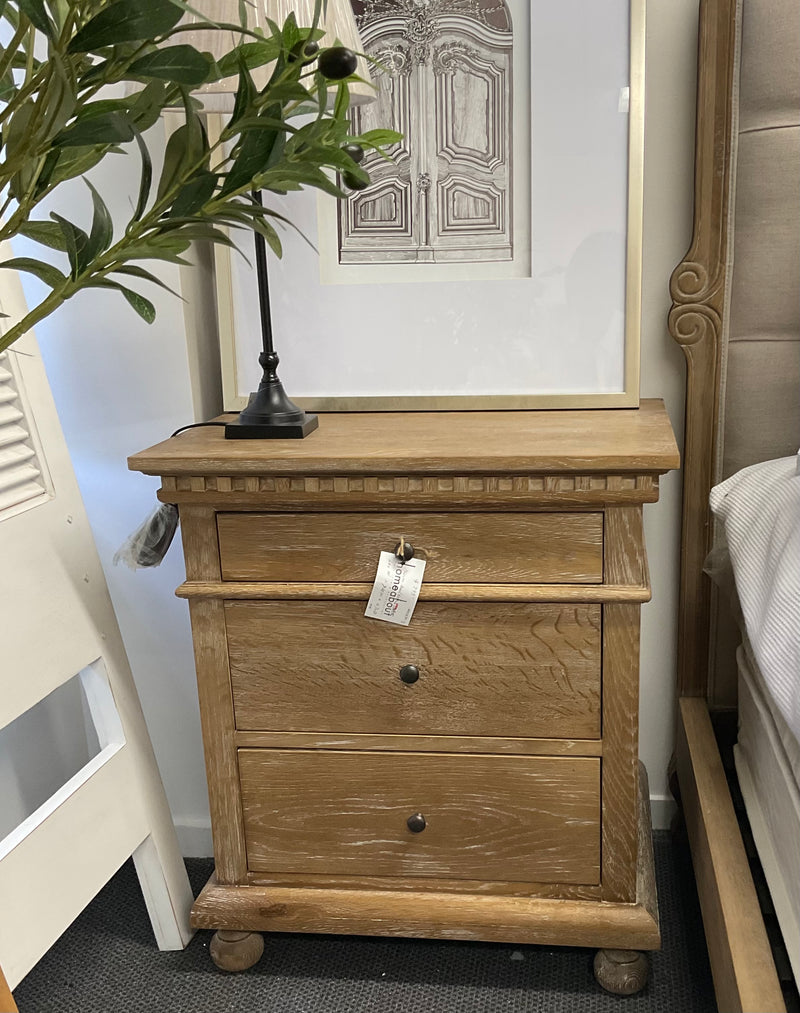 Maison French Country--Large 3 drawer bed side/ Weather Wash