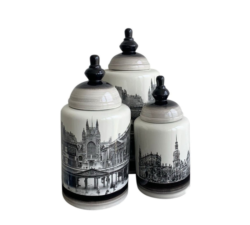 Historic Buildings on Vase with Lid Set/3