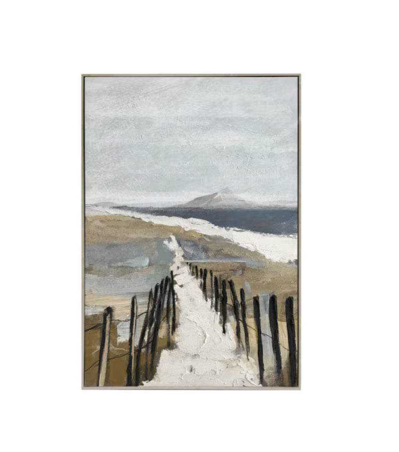 Beach-80% HandPainting with Oak Color Frame