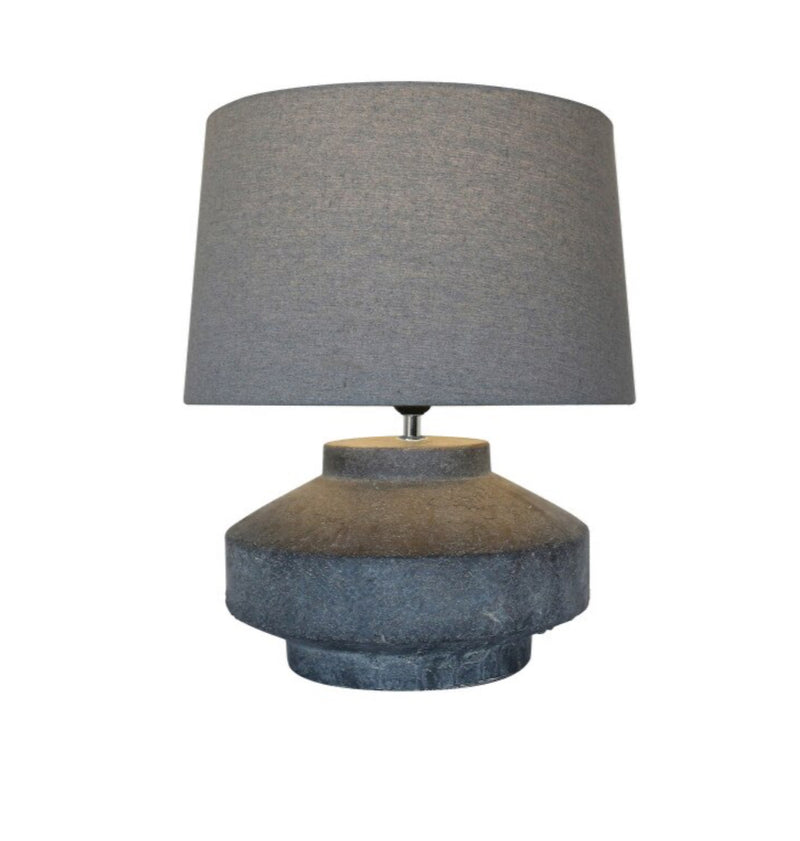 PEBBLE TERRACOTTA LAMP W/GREY LINEN SHADE