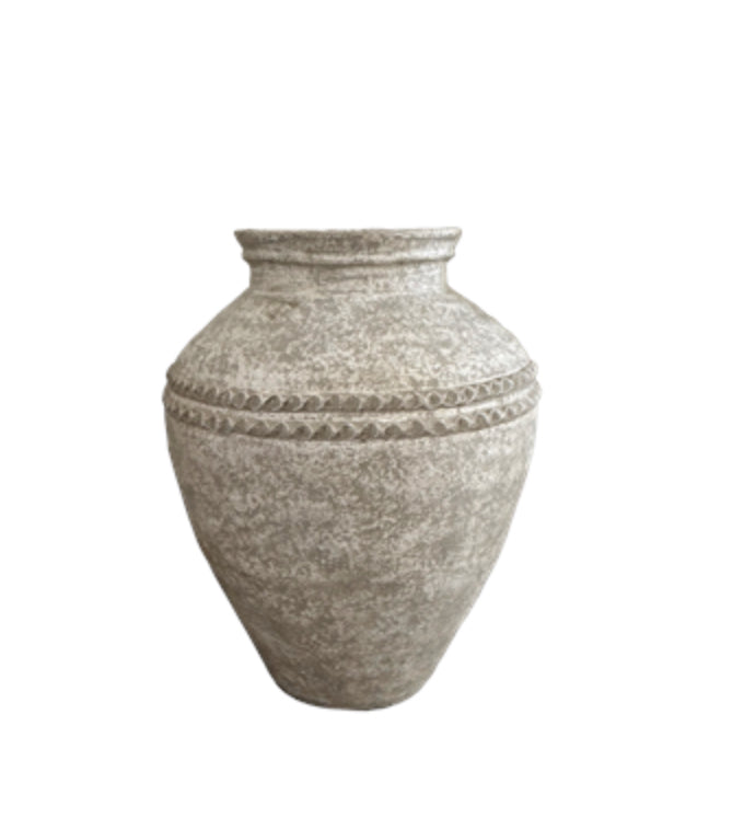 Lombok Urn Beaded Rustic White S 40x50H