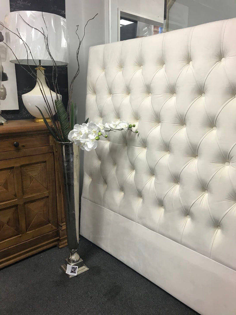 Superking/ Buttoned Pearl White Velvet Headboard 150cmH