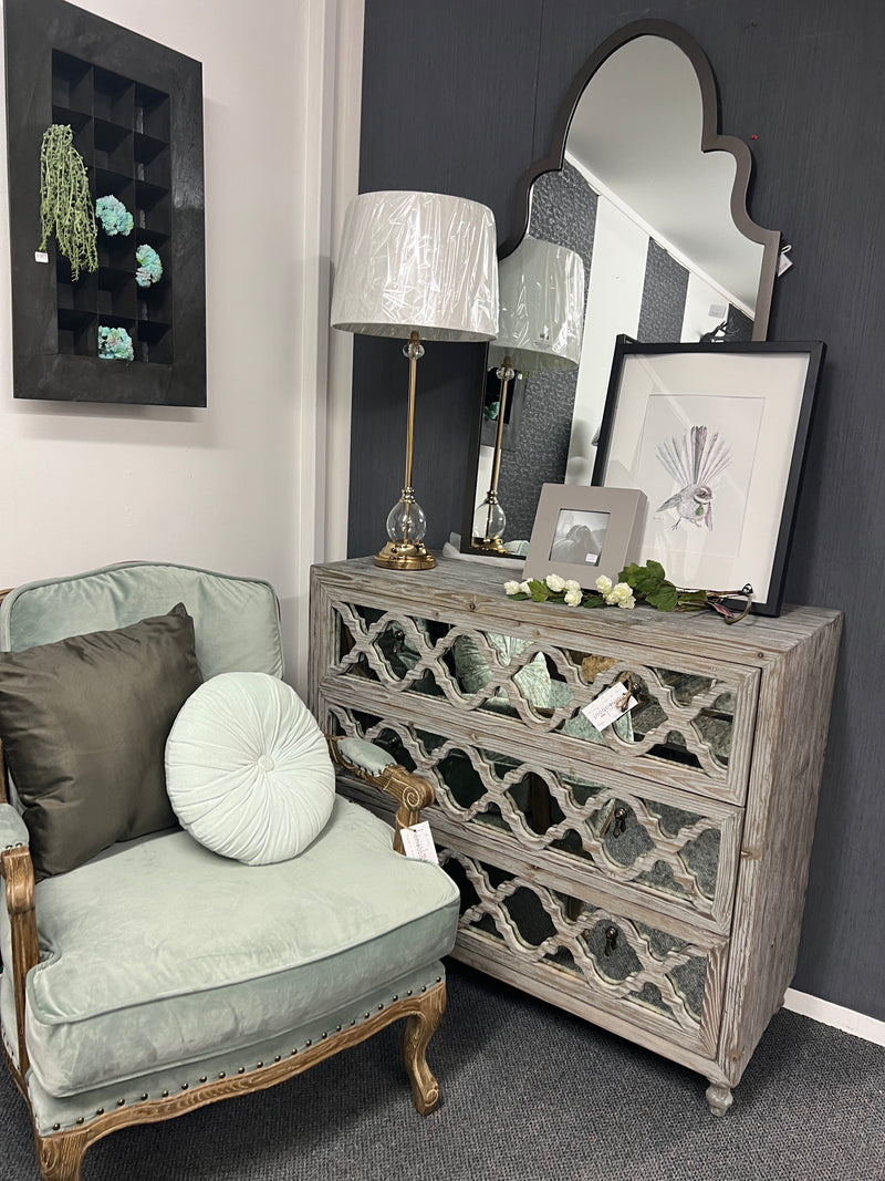 Mirrored French Country Distressed 3 Drawer Dresser