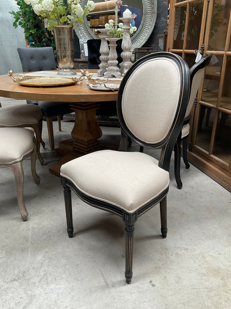 French Country Oval Aubergine beige Linen Dining Chair