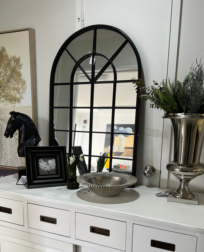 Metal Church Window Mirror Black/Broken