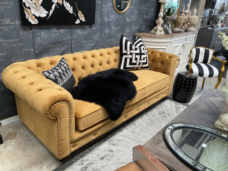 Chesterfield Sofa 3 Seater Mustard velvet