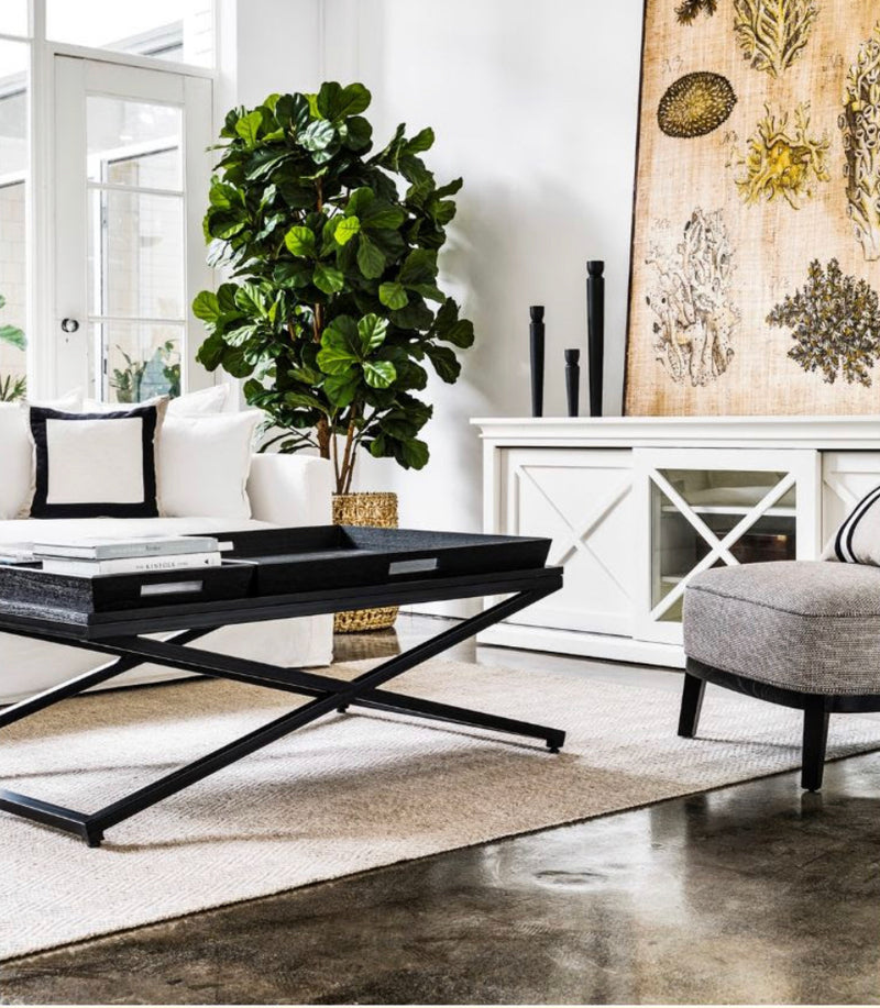 CHICAGO COFFEE TABLE BLACK WITH CROSSED METAL FRAMEHi