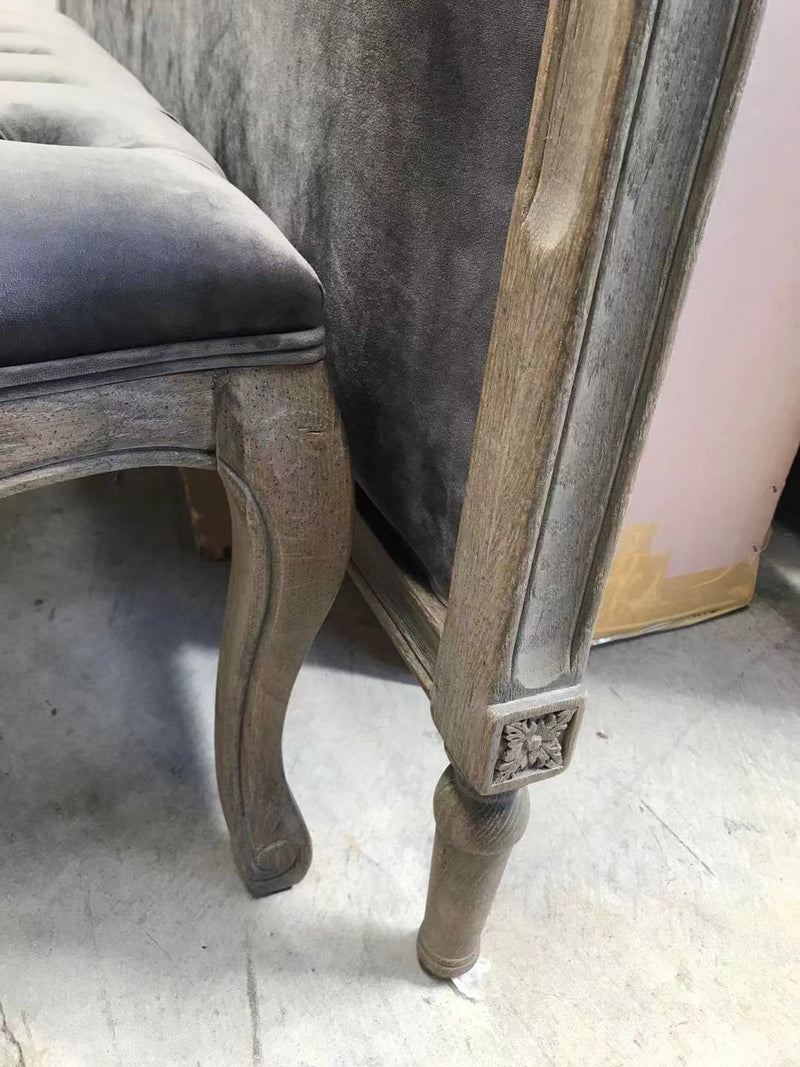 French Country OAK Bench / Charcoal Velvet