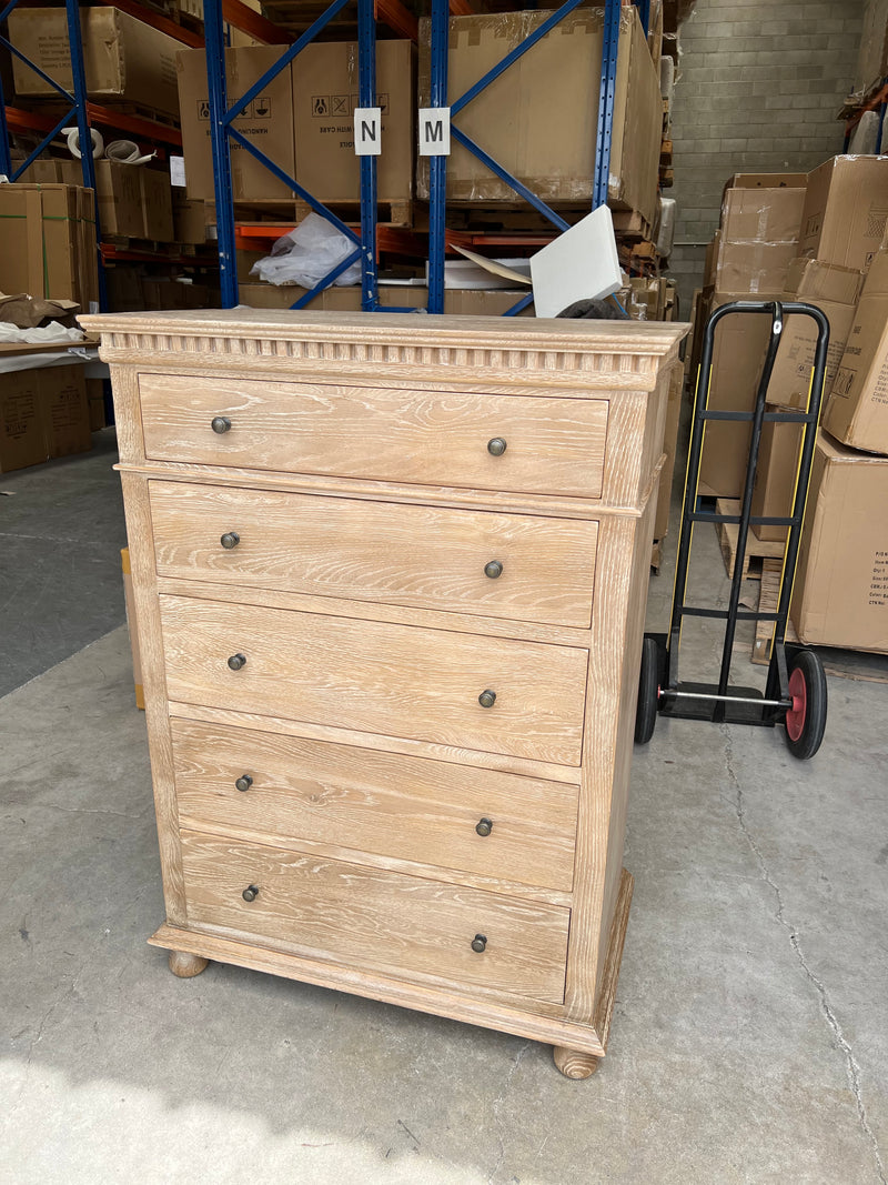 Maison French country Oak 5 Drawers Tall Boy/Light OAK