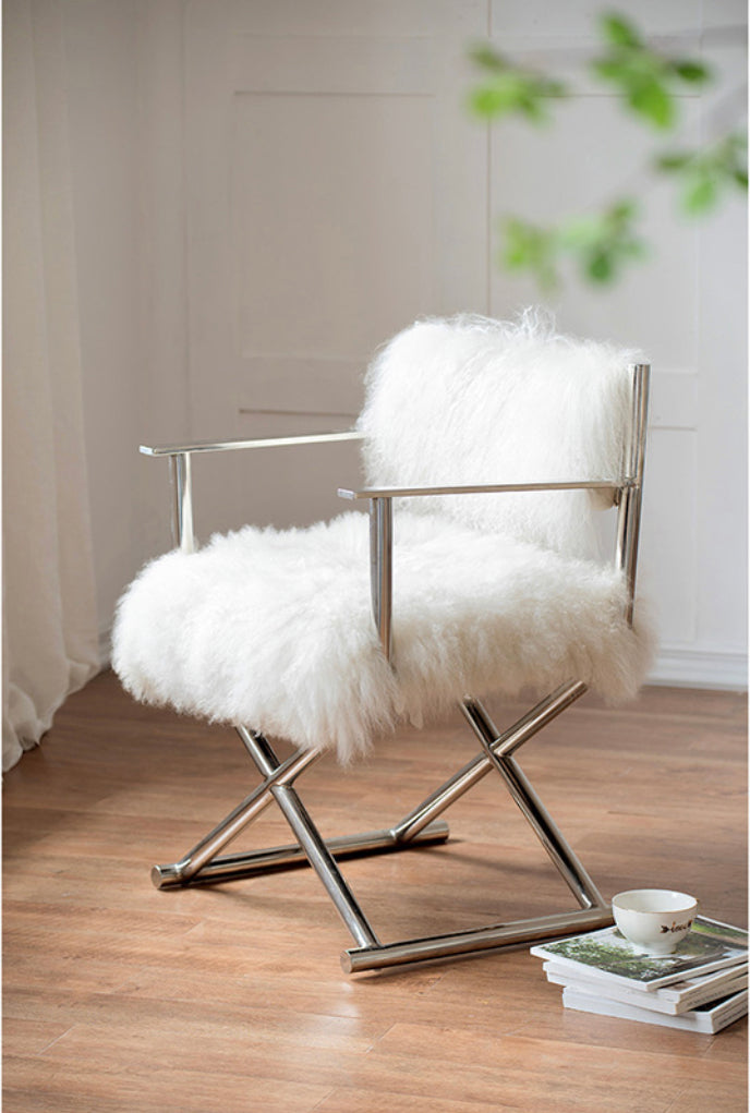Mongolian fur Director's Chair Silver
