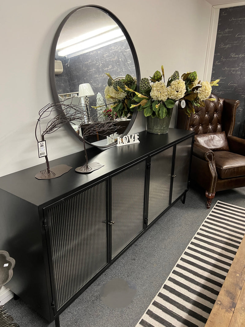 Zoie Industrial Loft Glass/ Black Iron Sideboard Buffet