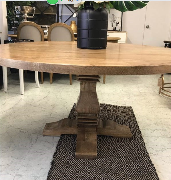 French Country Solid Oak Wood Dining Table--Round