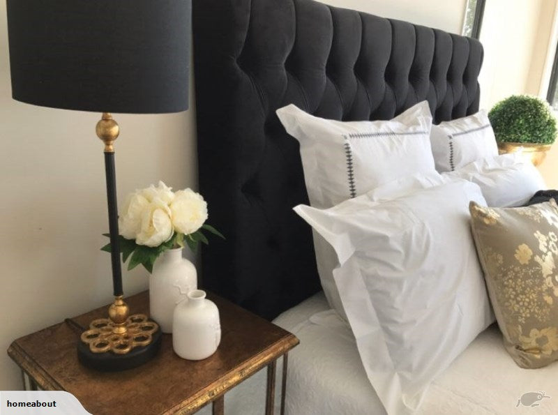California King/ Buttoned 150cm H Black velvet Headboard
