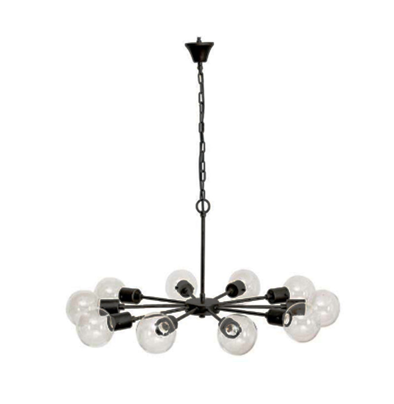 Metal Pendant Lamp w/ 10 Lights & Glass Bulbs, Antique Black