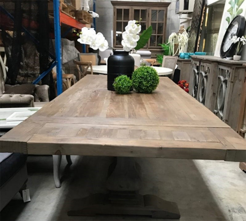 2.4-3.3m Reclaimed Wood Trestle Dining Table/ Black Base